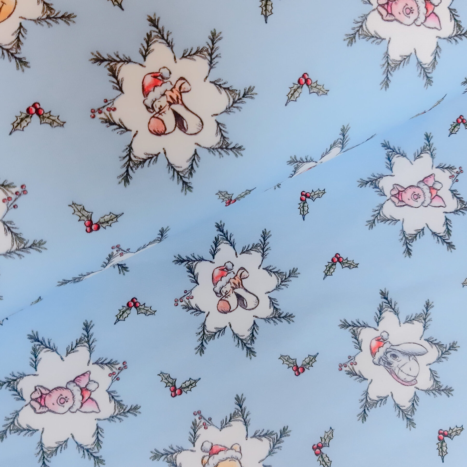 French Terry Winnie Pooh & Friends Christmas hellblau